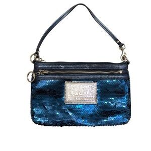Coach blue sequins poppy mini bag evening formal